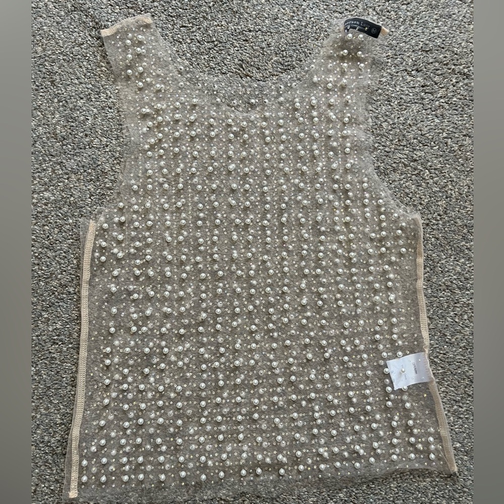 Emerson Lang Sheer Beige Beaded Top (M)